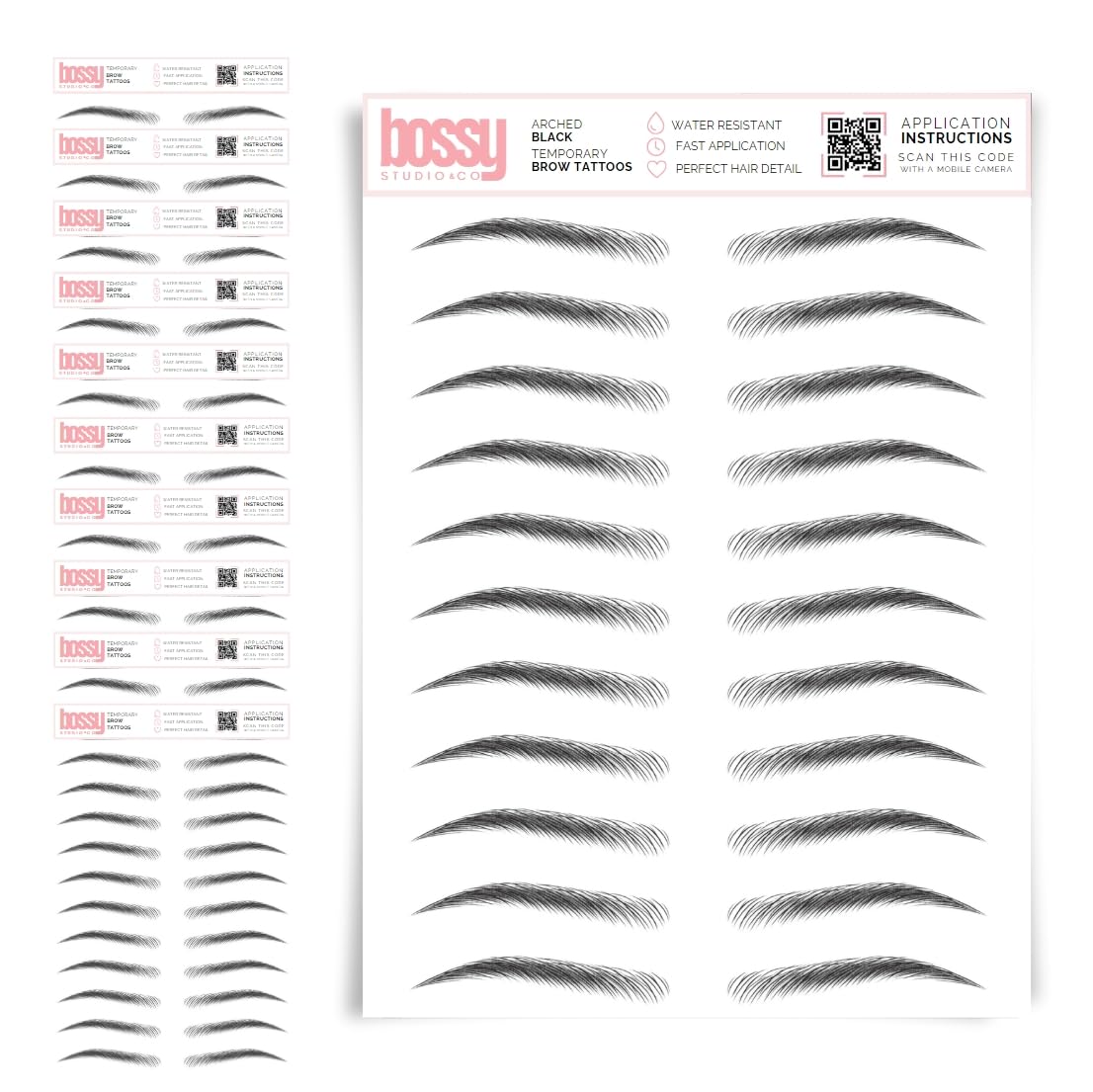 10 Pack Temporary Eyebrow Tattoos Waterproof Eyebrow Stickers, False Tattoos Hair Like Peel Off Instant Transfer Brows For Women And Men | Natural Strokes, Shaping (curved, brown)