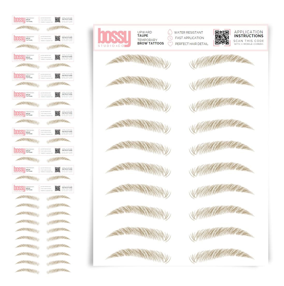 10 Pack Temporary Eyebrow Tattoos Waterproof Eyebrow Stickers, False Tattoos Hair Like Peel Off Instant Transfer Brows For Women And Men | Natural Strokes, Shaping (curved, brown)