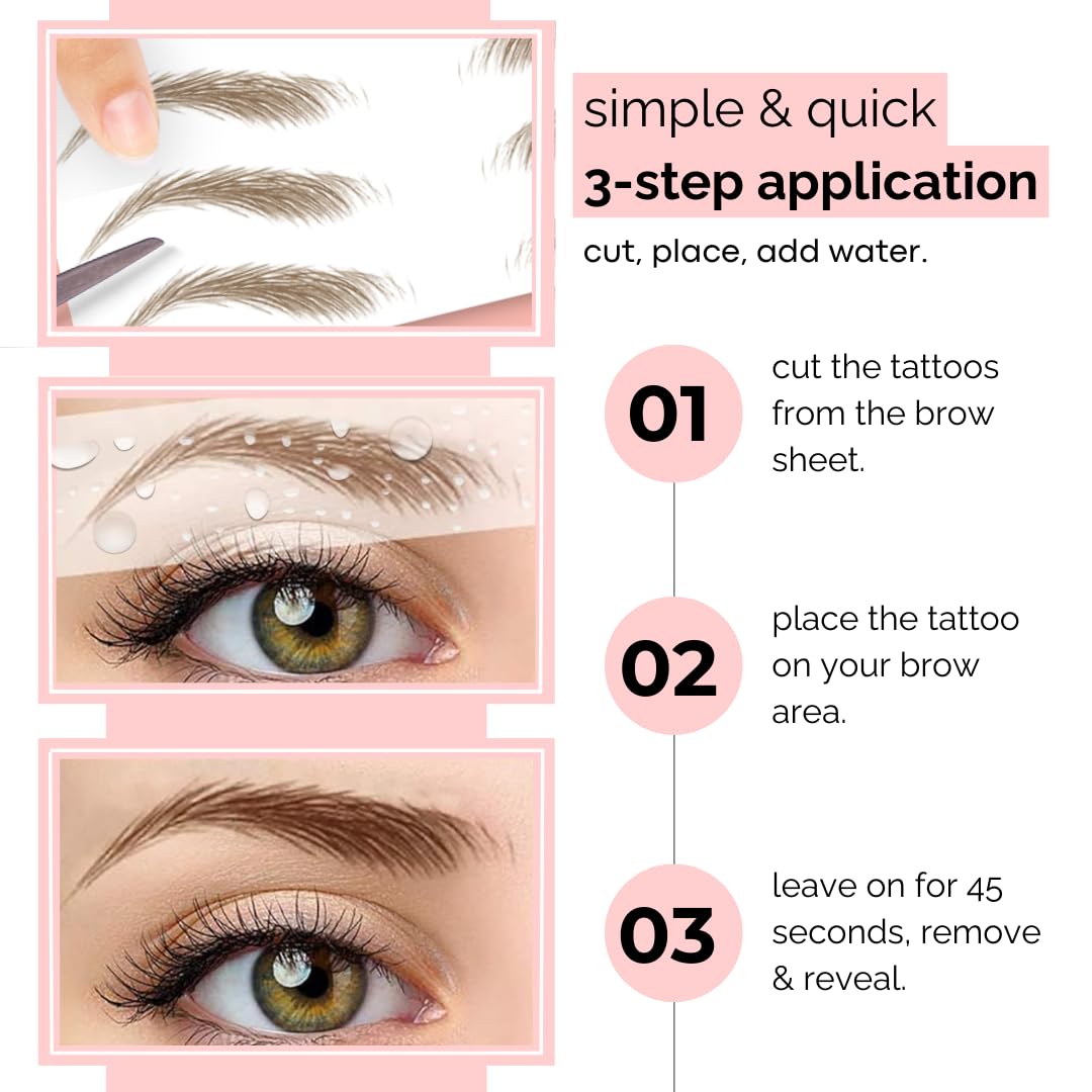10 Pack Temporary Eyebrow Tattoos Waterproof Eyebrow Stickers, False Tattoos Hair Like Peel Off Instant Transfer Brows For Women And Men | Natural Strokes, Shaping (curved, brown)