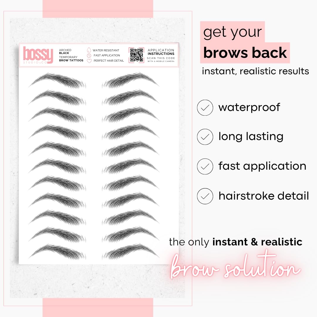 10 Pack Temporary Eyebrow Tattoos Waterproof Eyebrow Stickers, False Tattoos Hair Like Peel Off Instant Transfer Brows For Women And Men | Natural Strokes, Shaping (curved, brown)