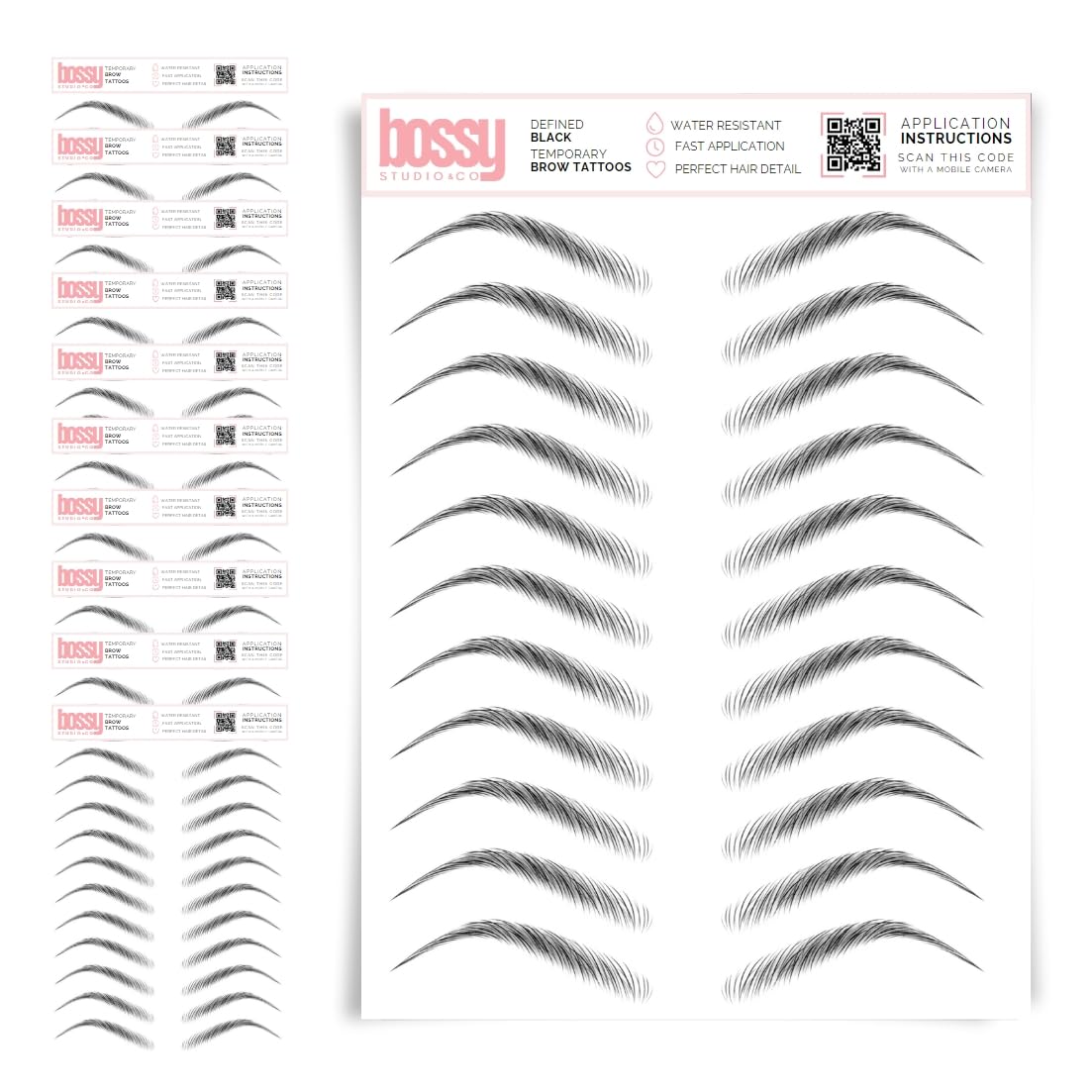 10 Pack Temporary Eyebrow Tattoos Waterproof Eyebrow Stickers, False Tattoos Hair Like Peel Off Instant Transfer Brows For Women And Men | Natural Strokes, Shaping (curved, brown)