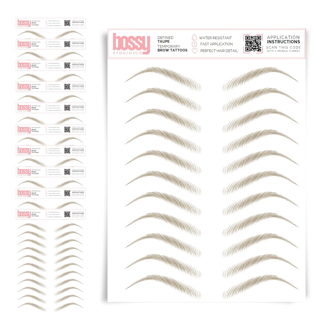 10 Pack Temporary Eyebrow Tattoos Waterproof Eyebrow Stickers, False Tattoos Hair Like Peel Off Instant Transfer Brows For Women And Men | Natural Strokes, Shaping (curved, brown)