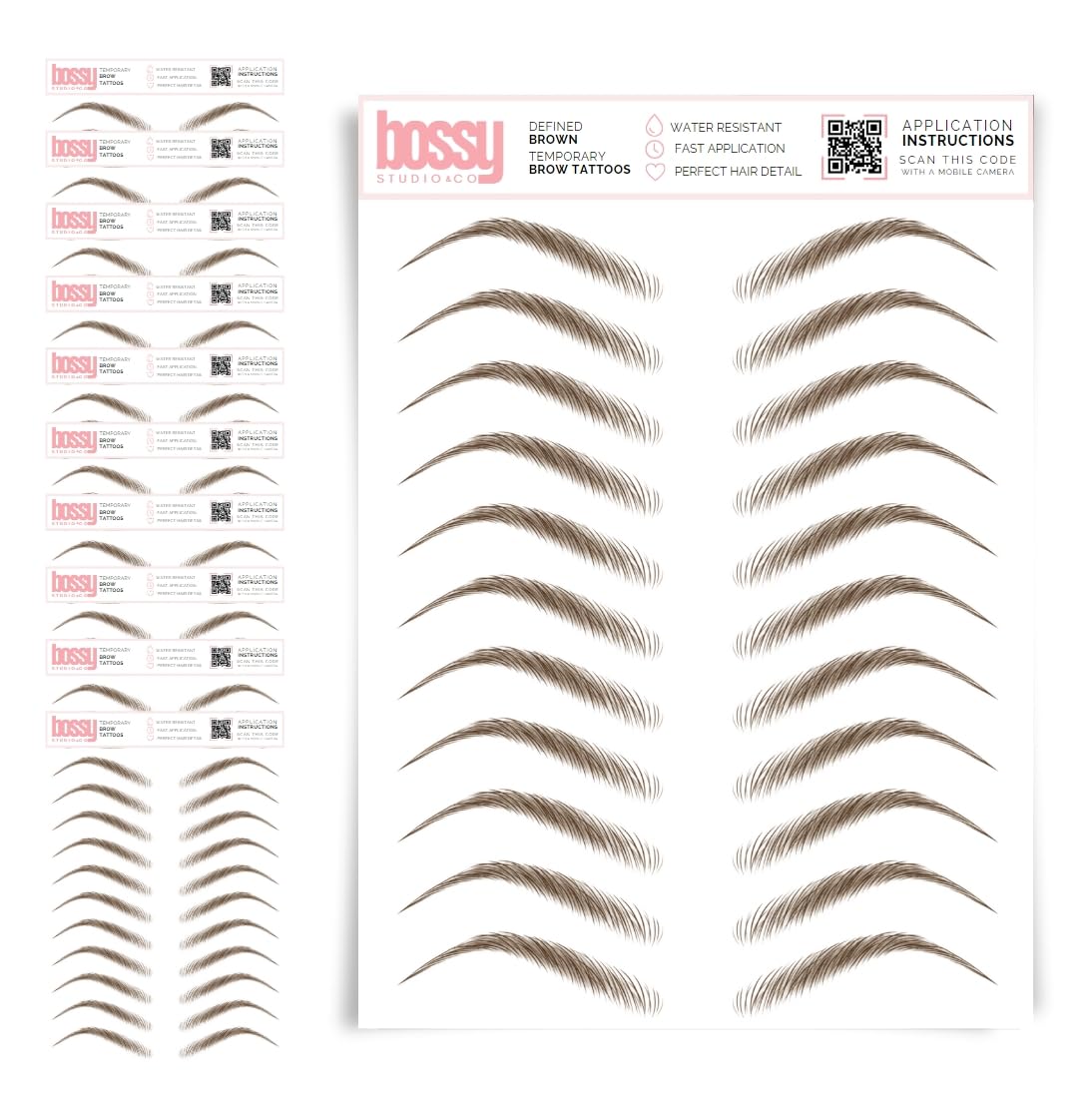 10 Pack Temporary Eyebrow Tattoos Waterproof Eyebrow Stickers, False Tattoos Hair Like Peel Off Instant Transfer Brows For Women And Men | Natural Strokes, Shaping (curved, brown)
