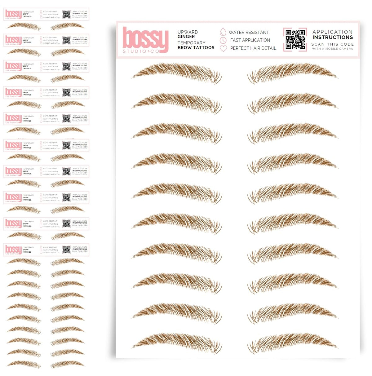 10 Pack Temporary Eyebrow Tattoos Waterproof Eyebrow Stickers, False Tattoos Hair Like Peel Off Instant Transfer Brows For Women And Men | Natural Strokes, Shaping (curved, brown)