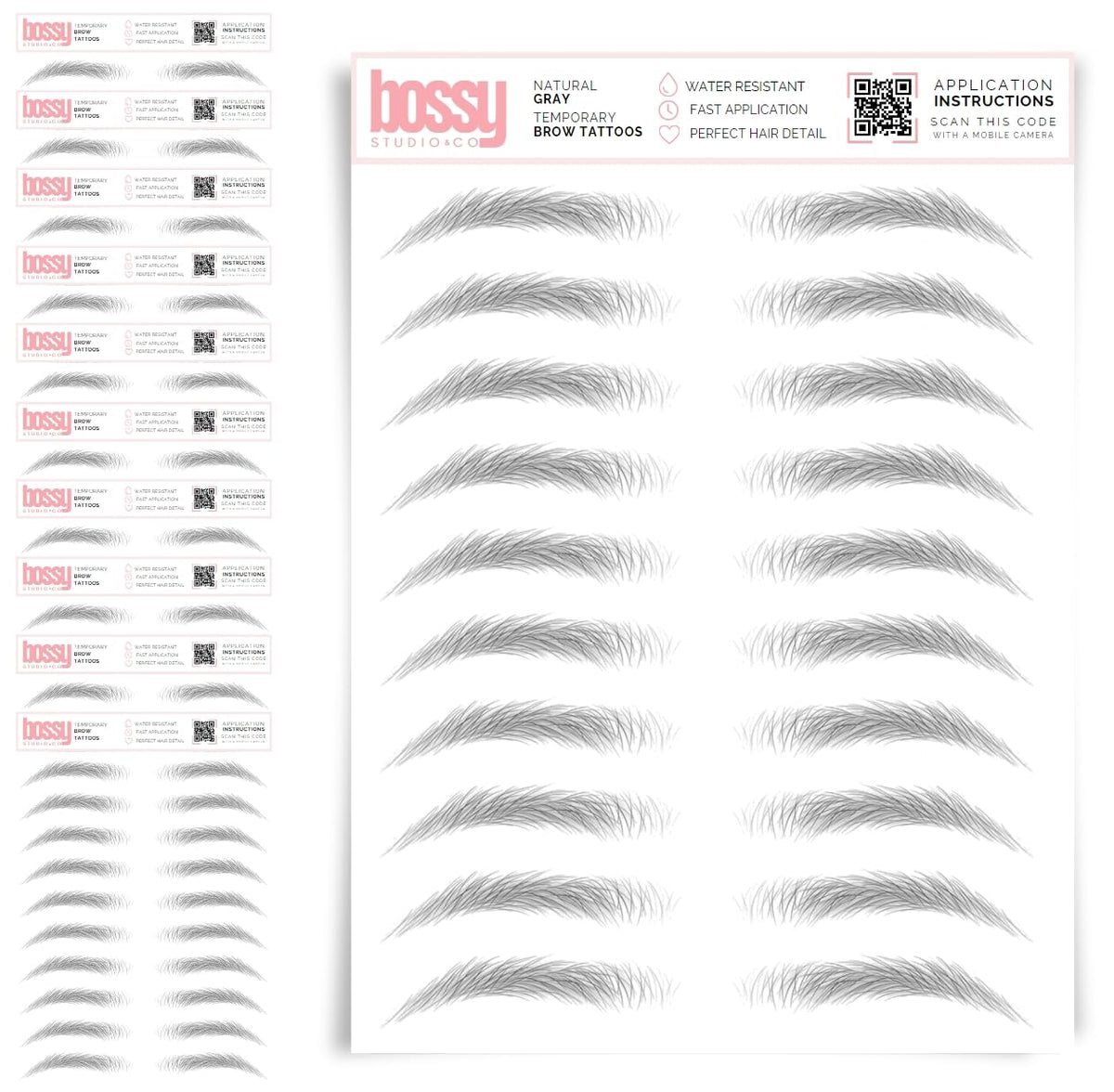 10 Pack Temporary Eyebrow Tattoos Waterproof Eyebrow Stickers, False Tattoos Hair Like Peel Off Instant Transfer Brows For Women And Men | Natural Strokes, Shaping (curved, brown)