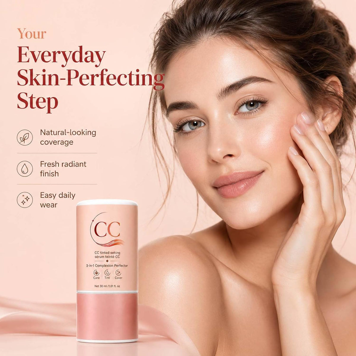 CC Color Correcting Tinted Serum, 3-in-1 Complexion Perfector, 1PC | Hydrating CC Color Corrector Tinted Moisturizer for All Skin Types. Breathable Formula for Seamless Daily Coverage.