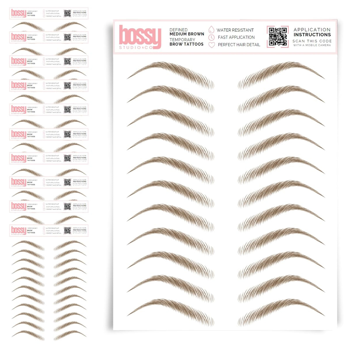 10 Pack Temporary Eyebrow Tattoos Waterproof Eyebrow Stickers, False Tattoos Hair Like Peel Off Instant Transfer Brows For Women And Men | Natural Strokes, Shaping (curved, brown)
