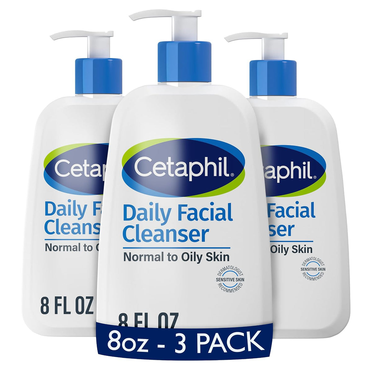 Cetaphil Daily Facial Cleanser, Oily & Combination Skin, 8oz, 3ct