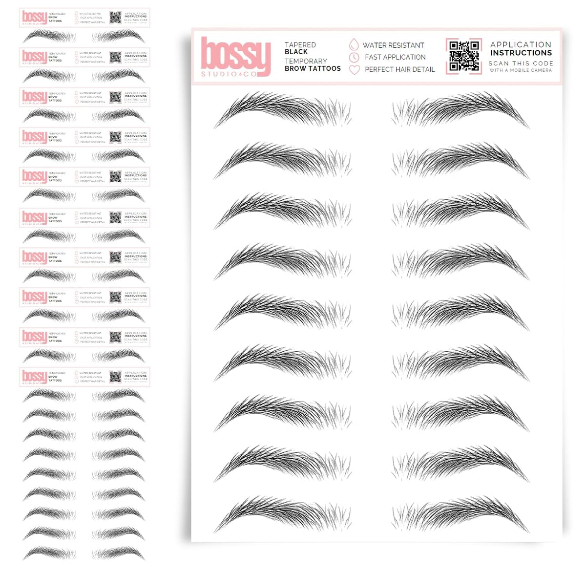 10 Pack Temporary Eyebrow Tattoos Waterproof Eyebrow Stickers, False Tattoos Hair Like Peel Off Instant Transfer Brows For Women And Men | Natural Strokes, Shaping (curved, brown)