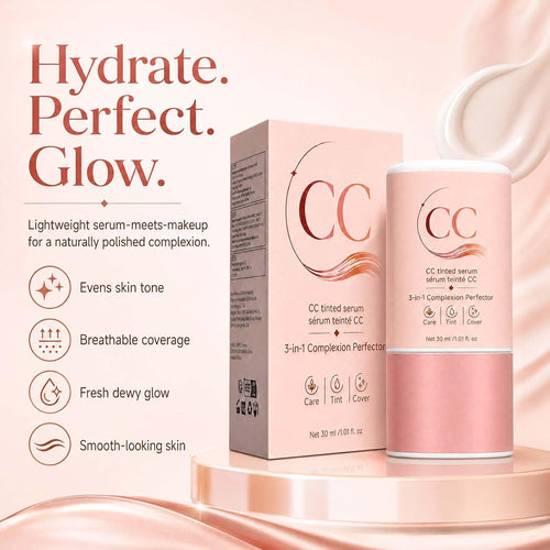 CC Color Correcting Tinted Serum, 3-in-1 Complexion Perfector, 1PC | Hydrating CC Color Corrector Tinted Moisturizer for All Skin Types. Breathable Formula for Seamless Daily Coverage.