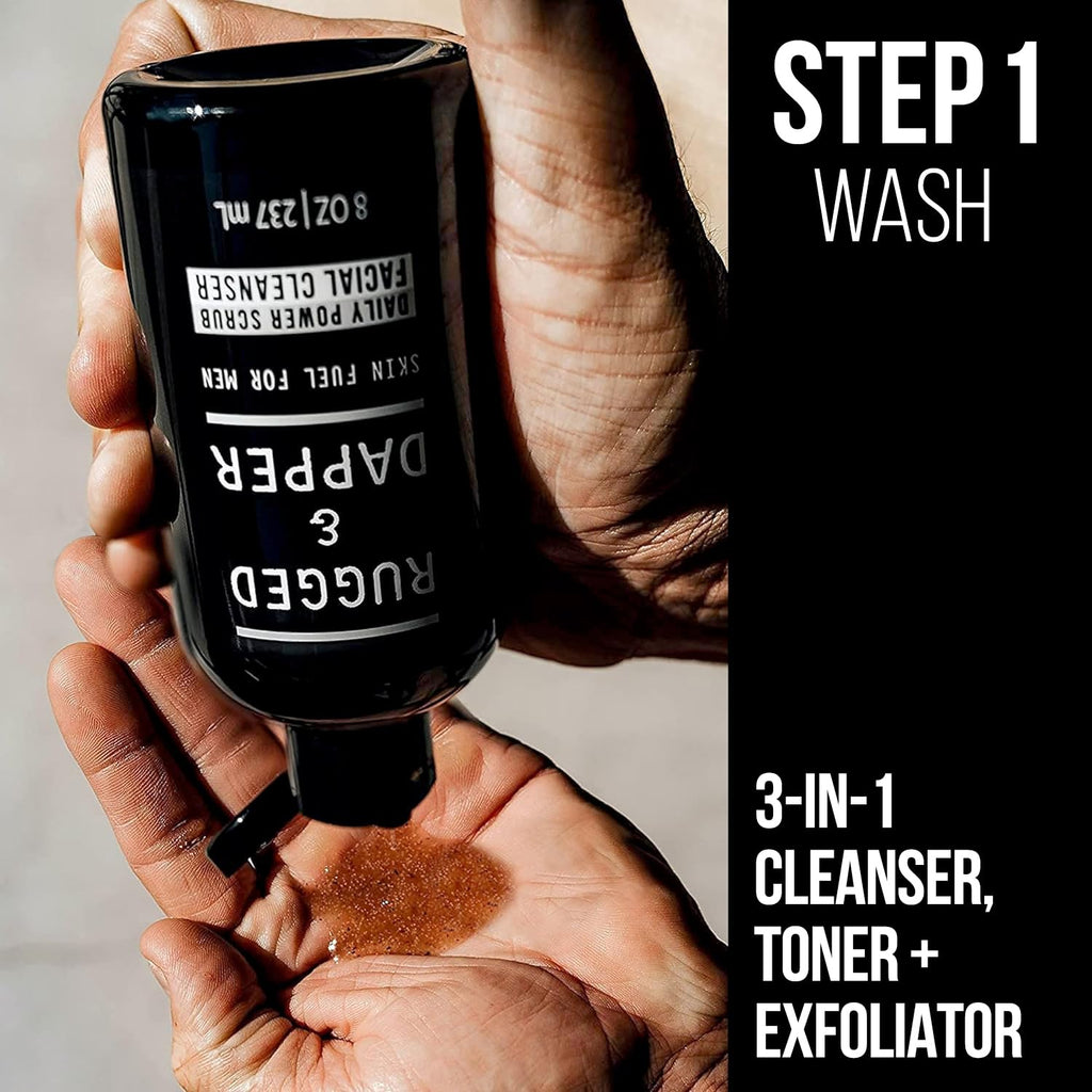RUGGED & DAPPER Daily Duo Skincare Set for Men | Includes Age + Damage Defense Moisturizer & Daily Power Scrub Face Wash