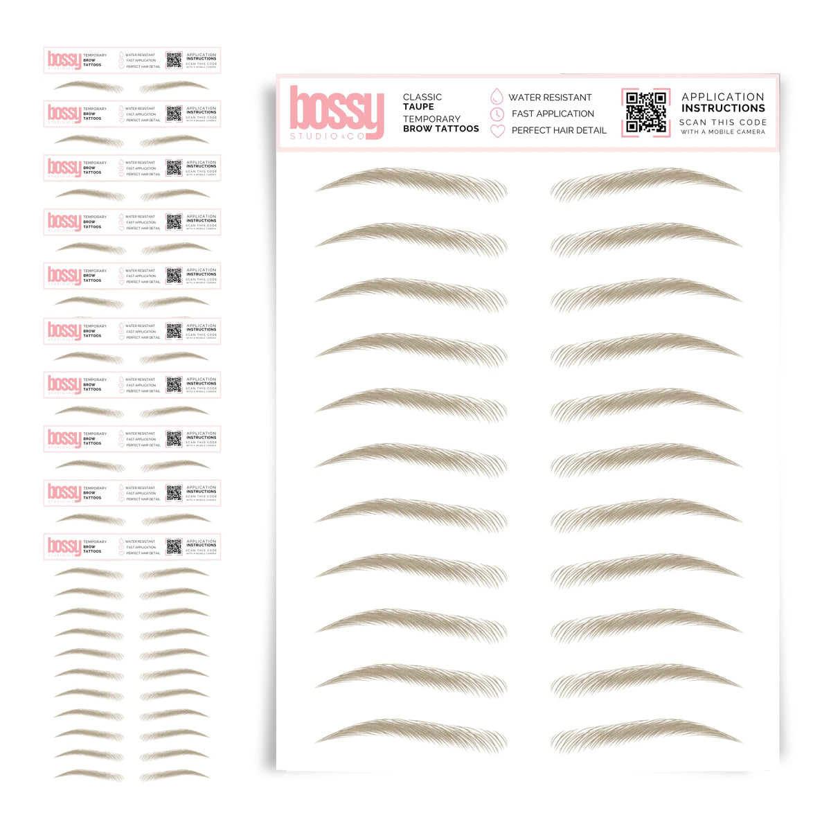 10 Pack Temporary Eyebrow Tattoos Waterproof Eyebrow Stickers, False Tattoos Hair Like Peel Off Instant Transfer Brows For Women And Men | Natural Strokes, Shaping (curved, brown)