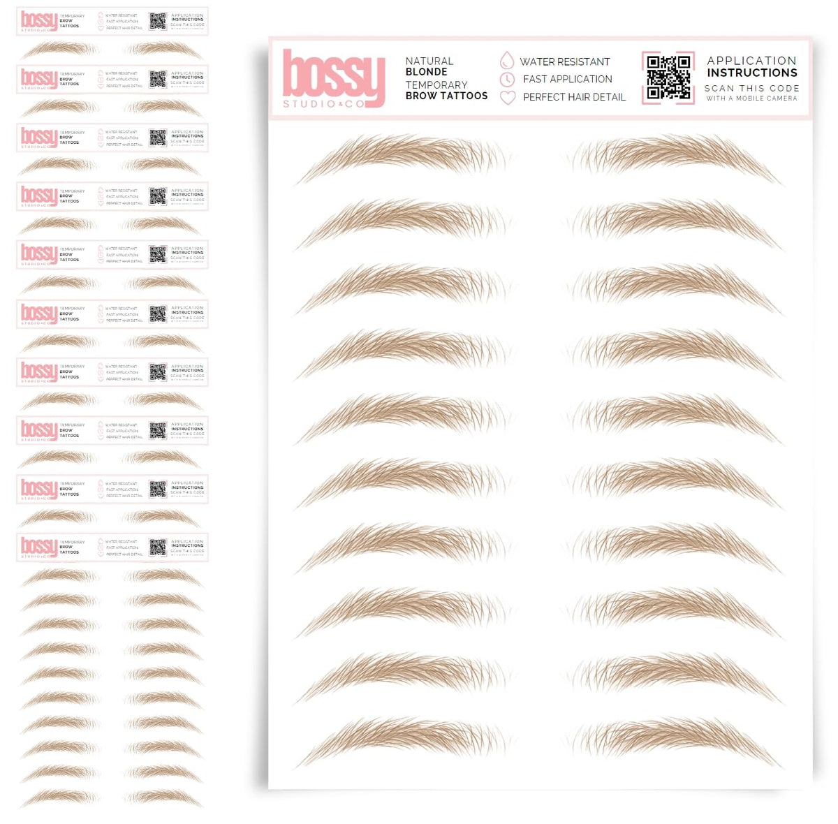 10 Pack Temporary Eyebrow Tattoos Waterproof Eyebrow Stickers, False Tattoos Hair Like Peel Off Instant Transfer Brows For Women And Men | Natural Strokes, Shaping (curved, brown)