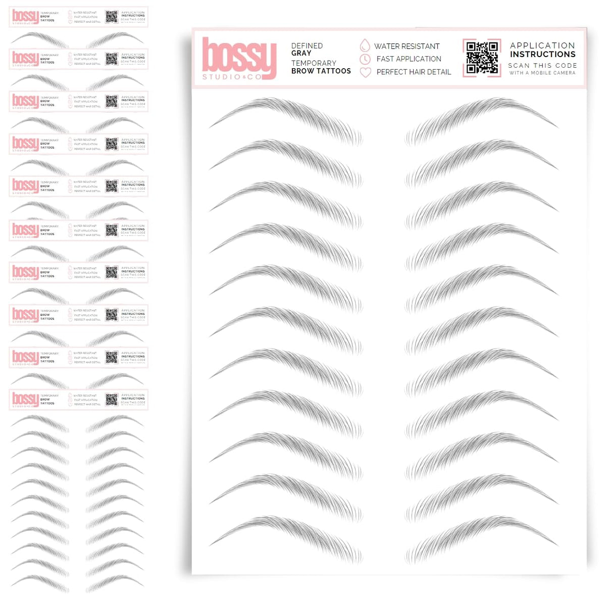 10 Pack Temporary Eyebrow Tattoos Waterproof Eyebrow Stickers, False Tattoos Hair Like Peel Off Instant Transfer Brows For Women And Men | Natural Strokes, Shaping (curved, brown)