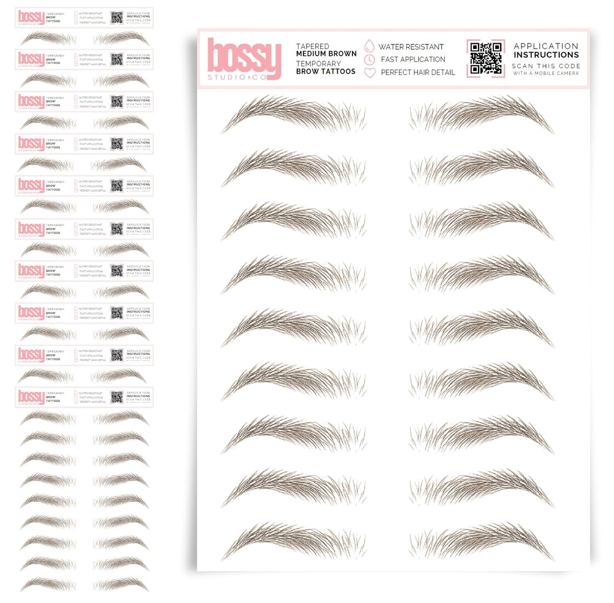 10 Pack Temporary Eyebrow Tattoos Waterproof Eyebrow Stickers, False Tattoos Hair Like Peel Off Instant Transfer Brows For Women And Men | Natural Strokes, Shaping (curved, brown)