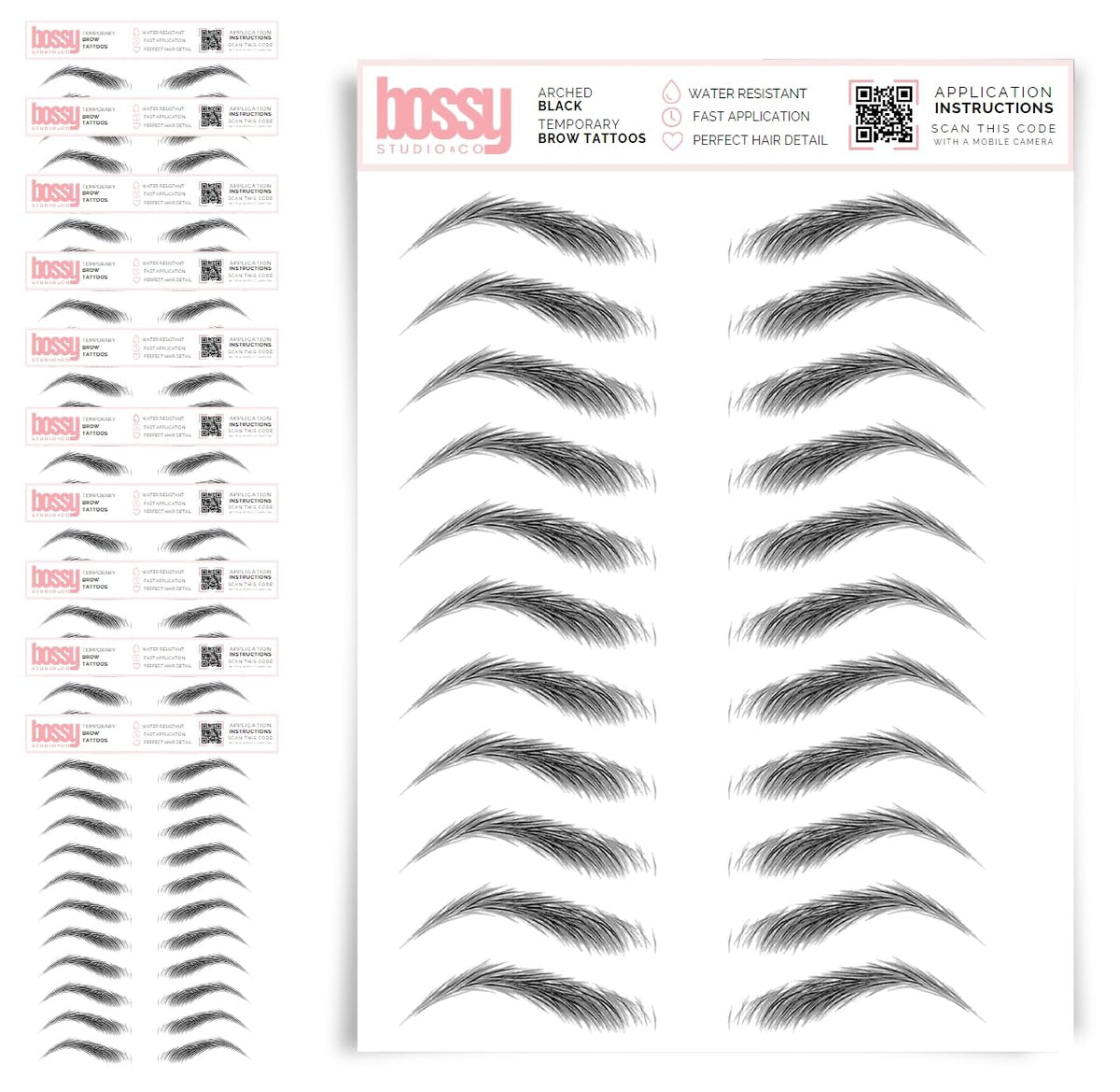 10 Pack Temporary Eyebrow Tattoos Waterproof Eyebrow Stickers, False Tattoos Hair Like Peel Off Instant Transfer Brows For Women And Men | Natural Strokes, Shaping (curved, brown)