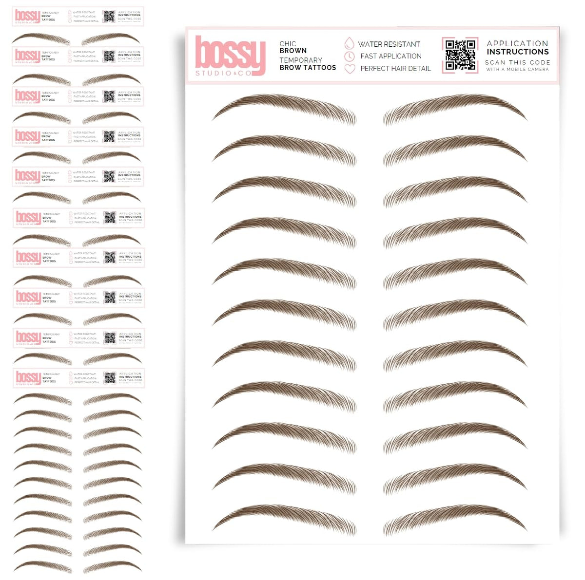 10 Pack Temporary Eyebrow Tattoos Waterproof Eyebrow Stickers, False Tattoos Hair Like Peel Off Instant Transfer Brows For Women And Men | Natural Strokes, Shaping (curved, brown)
