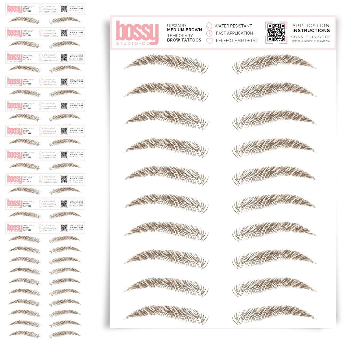 10 Pack Temporary Eyebrow Tattoos Waterproof Eyebrow Stickers, False Tattoos Hair Like Peel Off Instant Transfer Brows For Women And Men | Natural Strokes, Shaping (curved, brown)