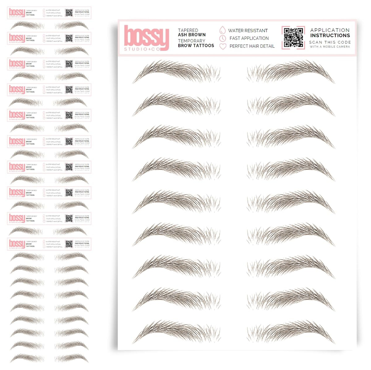 10 Pack Temporary Eyebrow Tattoos Waterproof Eyebrow Stickers, False Tattoos Hair Like Peel Off Instant Transfer Brows For Women And Men | Natural Strokes, Shaping (curved, brown)