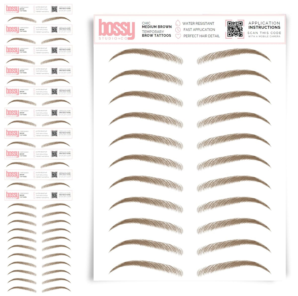 10 Pack Temporary Eyebrow Tattoos Waterproof Eyebrow Stickers, False Tattoos Hair Like Peel Off Instant Transfer Brows For Women And Men | Natural Strokes, Shaping (curved, brown)