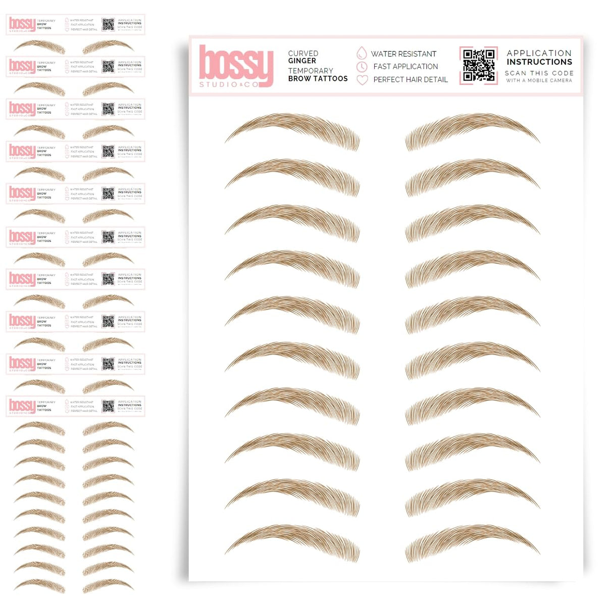 10 Pack Temporary Eyebrow Tattoos Waterproof Eyebrow Stickers, False Tattoos Hair Like Peel Off Instant Transfer Brows For Women And Men | Natural Strokes, Shaping (curved, brown)