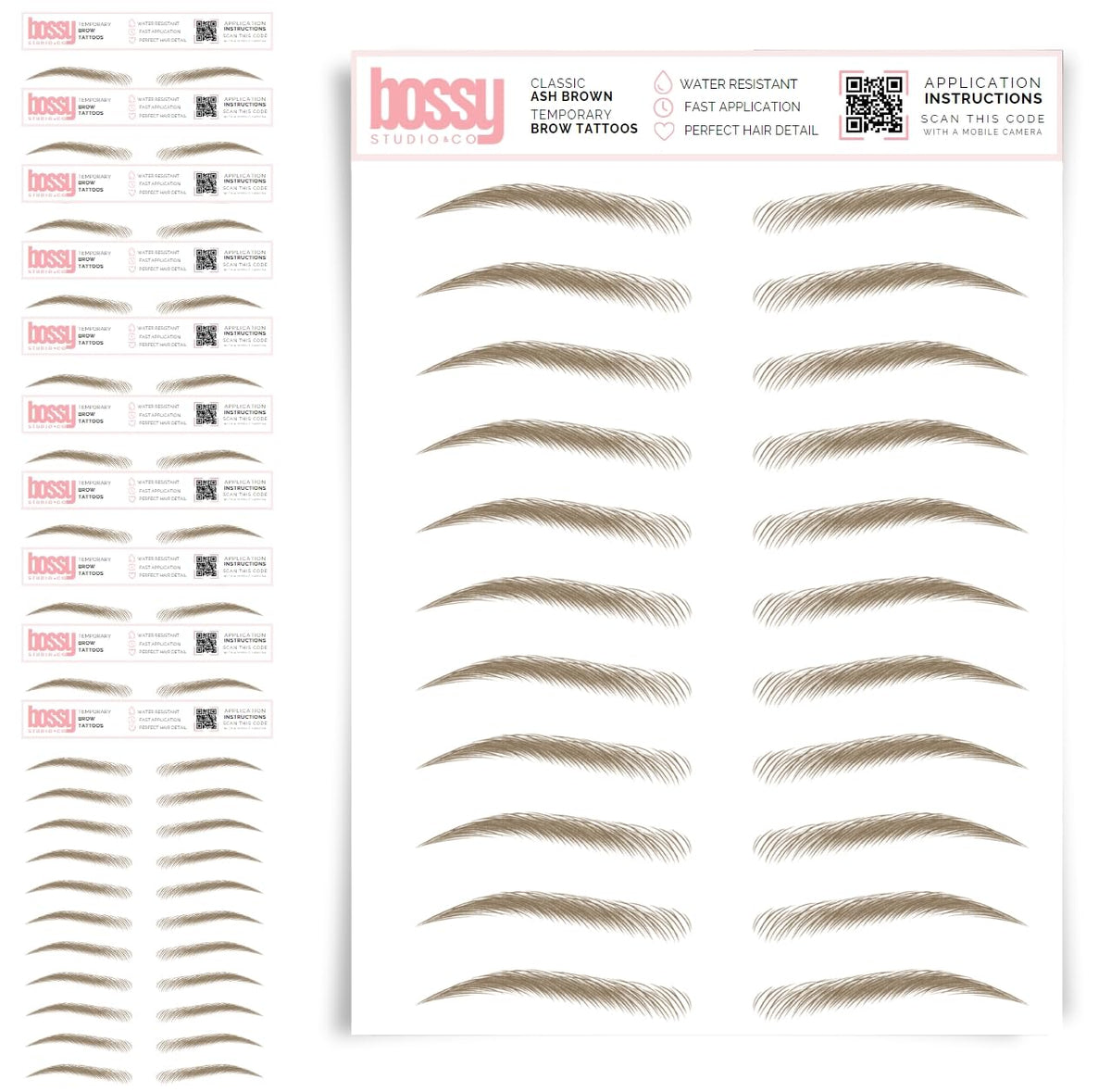 10 Pack Temporary Eyebrow Tattoos Waterproof Eyebrow Stickers, False Tattoos Hair Like Peel Off Instant Transfer Brows For Women And Men | Natural Strokes, Shaping (curved, brown)