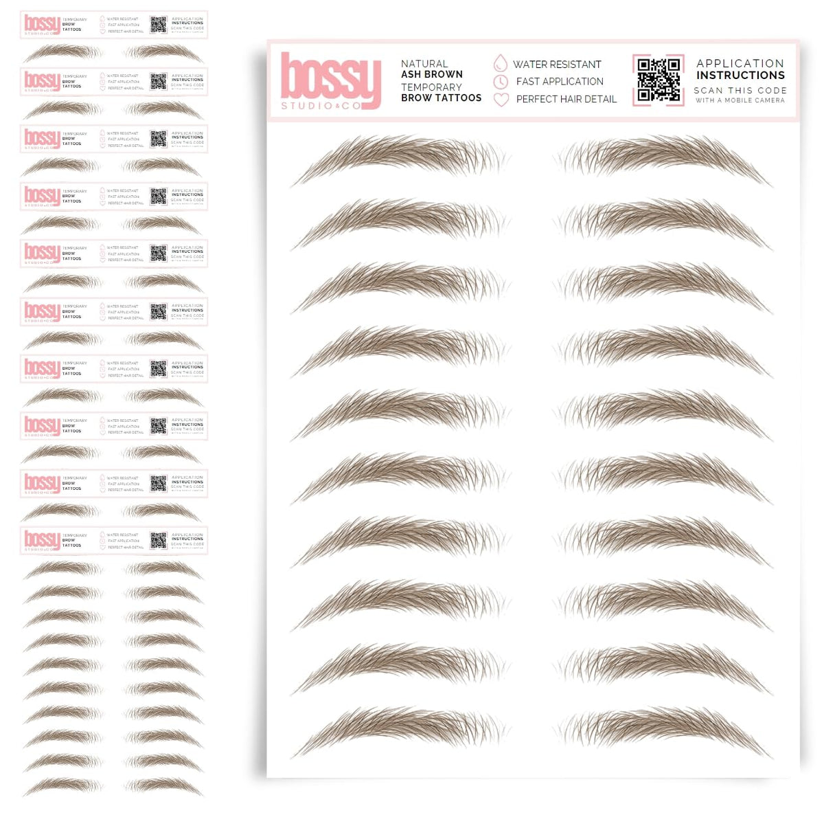 10 Pack Temporary Eyebrow Tattoos Waterproof Eyebrow Stickers, False Tattoos Hair Like Peel Off Instant Transfer Brows For Women And Men | Natural Strokes, Shaping (curved, brown)