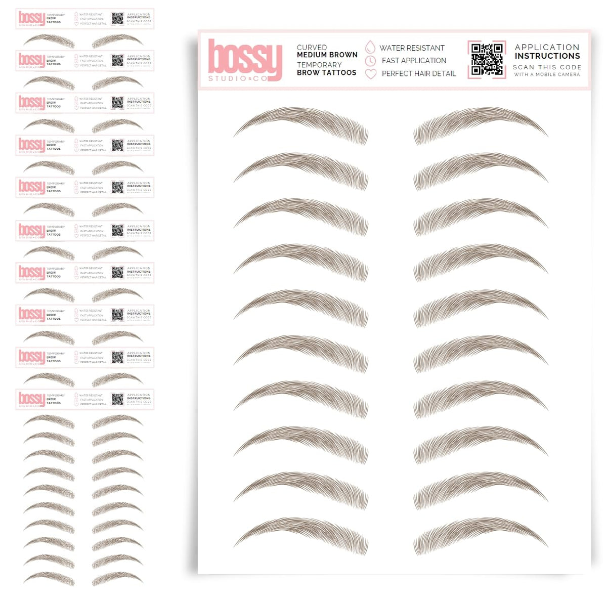10 Pack Temporary Eyebrow Tattoos Waterproof Eyebrow Stickers, False Tattoos Hair Like Peel Off Instant Transfer Brows For Women And Men | Natural Strokes, Shaping (curved, brown)