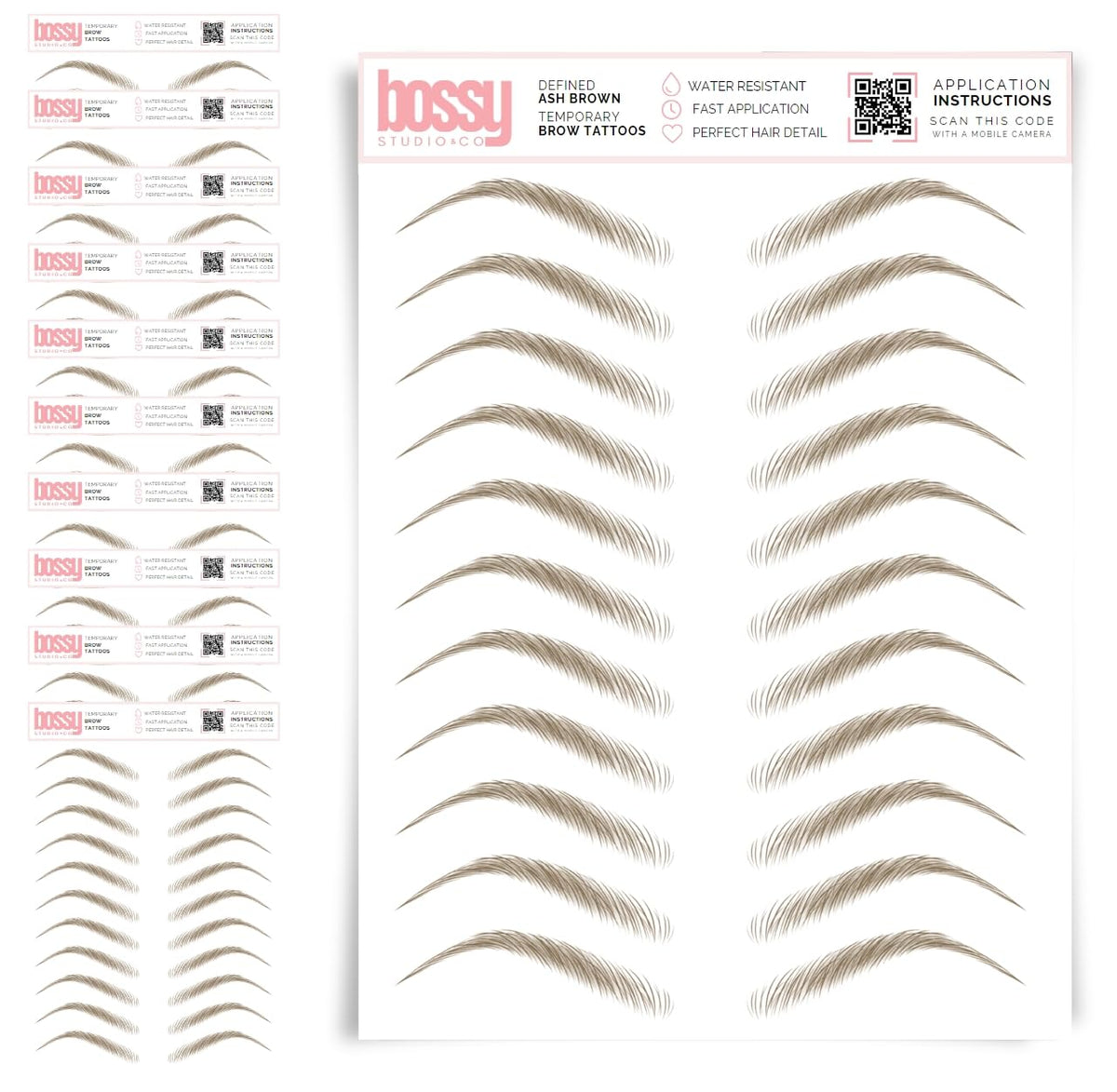 10 Pack Temporary Eyebrow Tattoos Waterproof Eyebrow Stickers, False Tattoos Hair Like Peel Off Instant Transfer Brows For Women And Men | Natural Strokes, Shaping (curved, brown)