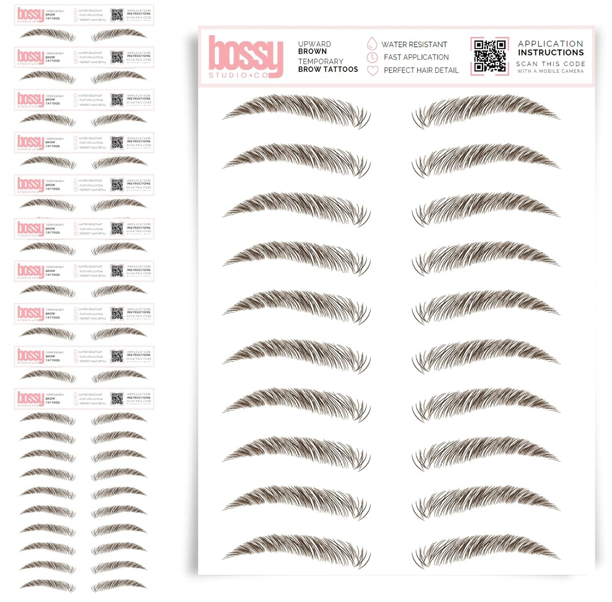 10 Pack Temporary Eyebrow Tattoos Waterproof Eyebrow Stickers, False Tattoos Hair Like Peel Off Instant Transfer Brows For Women And Men | Natural Strokes, Shaping (curved, brown)