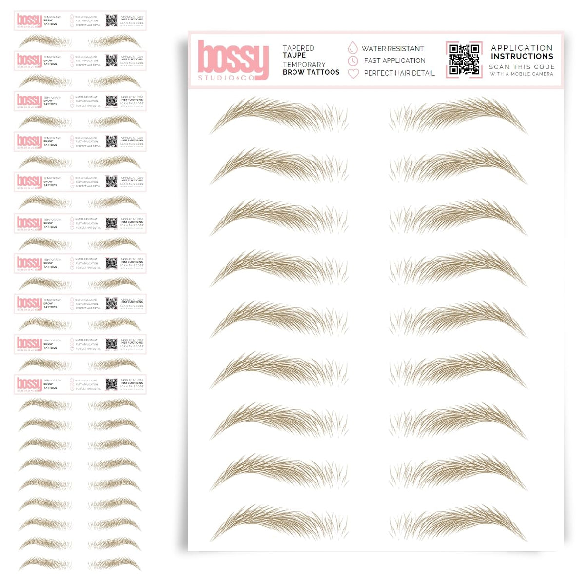 10 Pack Temporary Eyebrow Tattoos Waterproof Eyebrow Stickers, False Tattoos Hair Like Peel Off Instant Transfer Brows For Women And Men | Natural Strokes, Shaping (curved, brown)