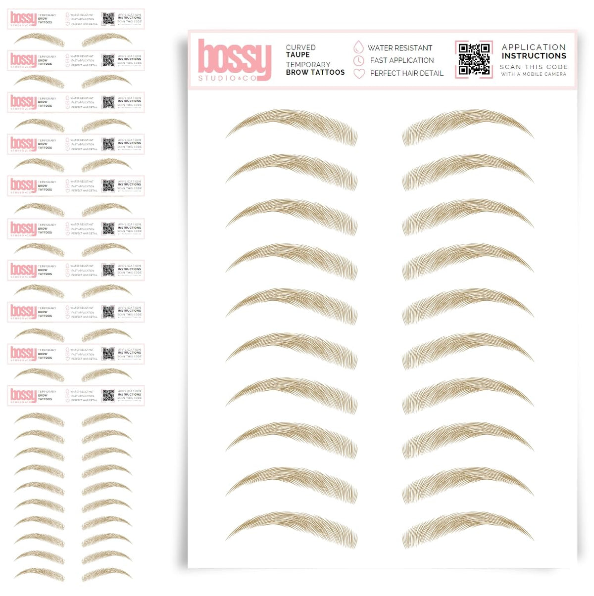10 Pack Temporary Eyebrow Tattoos Waterproof Eyebrow Stickers, False Tattoos Hair Like Peel Off Instant Transfer Brows For Women And Men | Natural Strokes, Shaping (curved, brown)