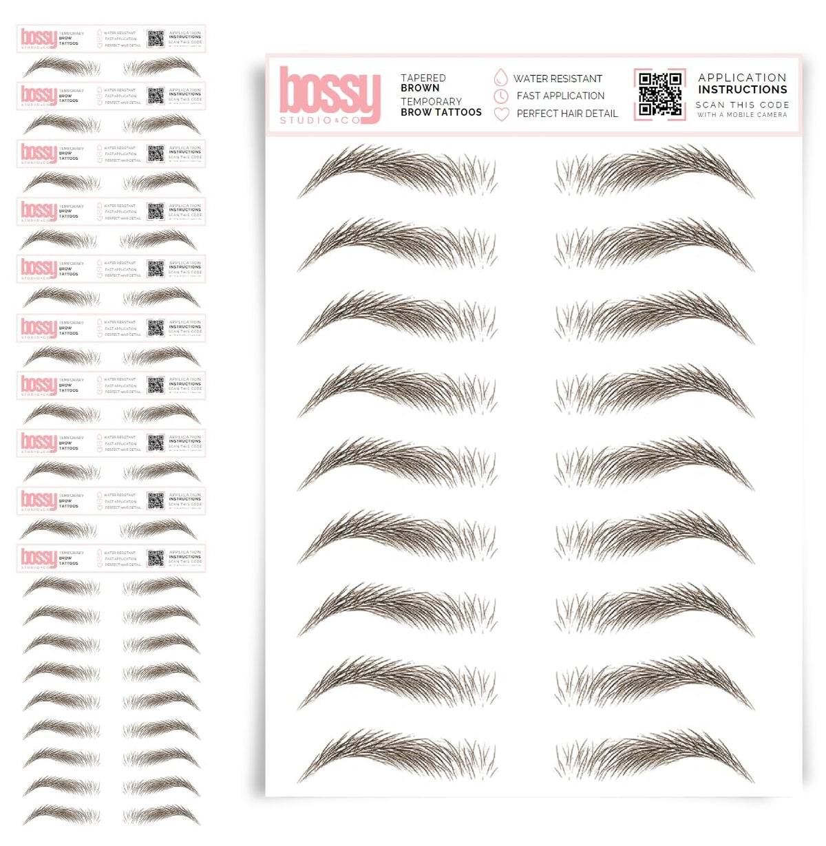 10 Pack Temporary Eyebrow Tattoos Waterproof Eyebrow Stickers, False Tattoos Hair Like Peel Off Instant Transfer Brows For Women And Men | Natural Strokes, Shaping (curved, brown)