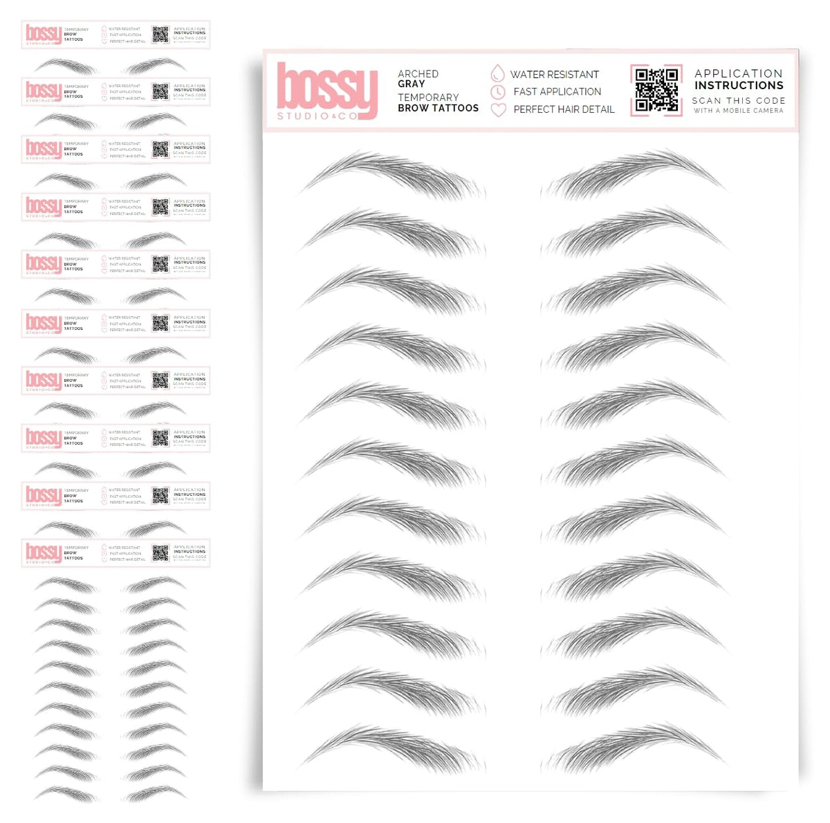 10 Pack Temporary Eyebrow Tattoos Waterproof Eyebrow Stickers, False Tattoos Hair Like Peel Off Instant Transfer Brows For Women And Men | Natural Strokes, Shaping (curved, brown)