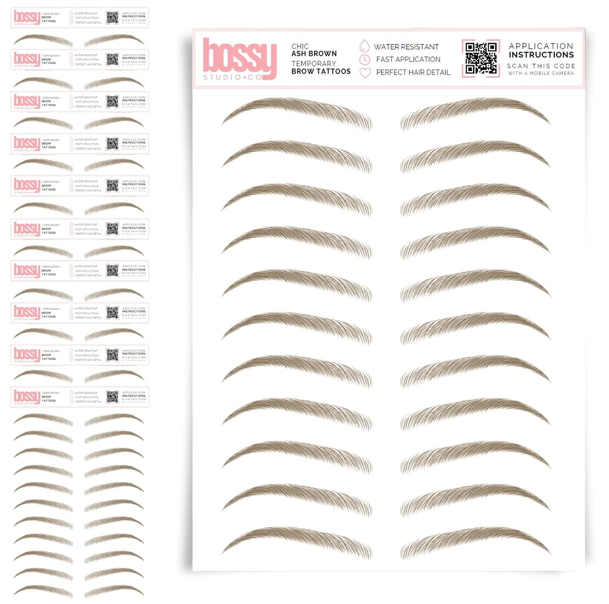 10 Pack Temporary Eyebrow Tattoos Waterproof Eyebrow Stickers, False Tattoos Hair Like Peel Off Instant Transfer Brows For Women And Men | Natural Strokes, Shaping (curved, brown)