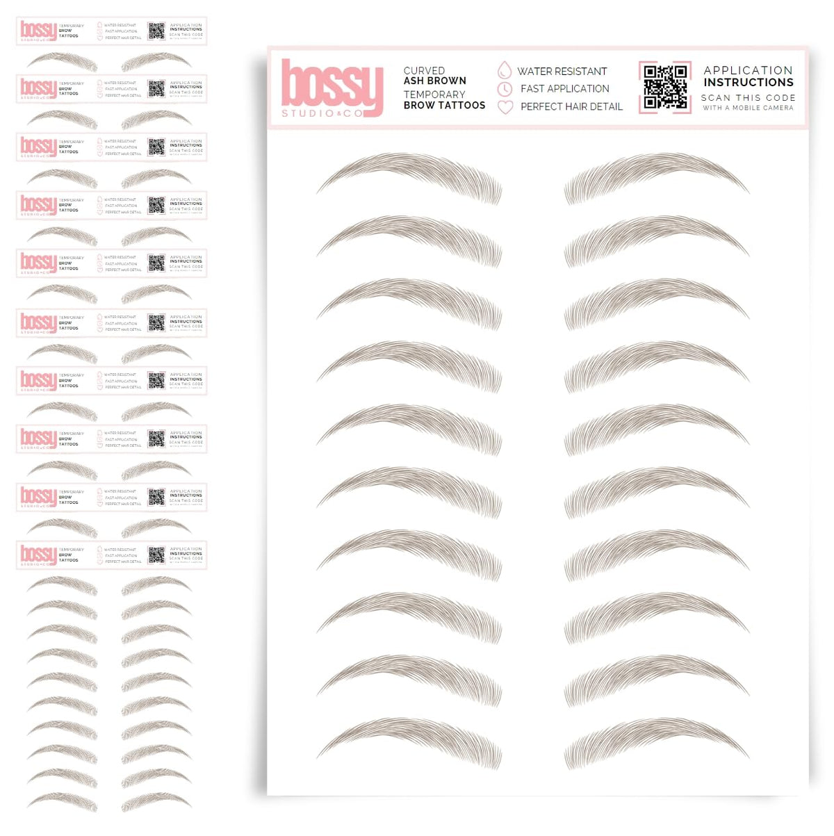 10 Pack Temporary Eyebrow Tattoos Waterproof Eyebrow Stickers, False Tattoos Hair Like Peel Off Instant Transfer Brows For Women And Men | Natural Strokes, Shaping (curved, brown)