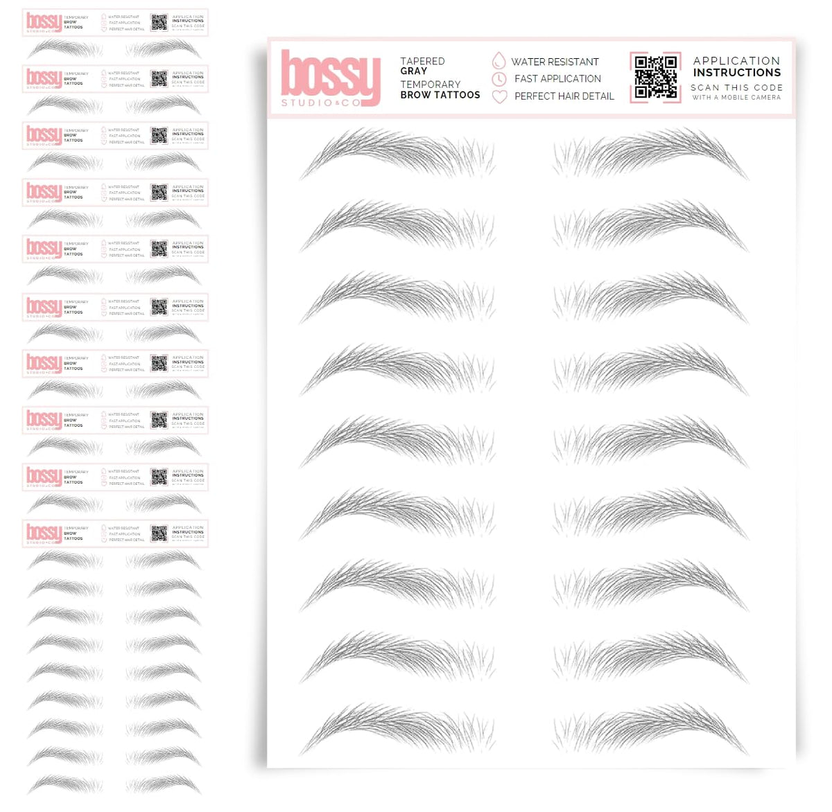10 Pack Temporary Eyebrow Tattoos Waterproof Eyebrow Stickers, False Tattoos Hair Like Peel Off Instant Transfer Brows For Women And Men | Natural Strokes, Shaping (curved, brown)