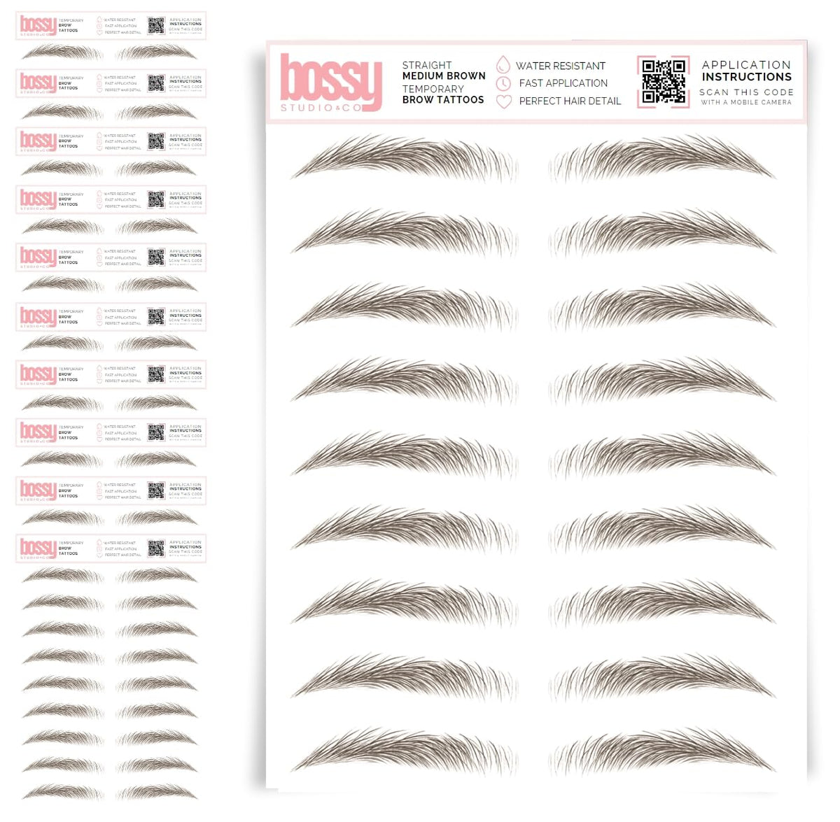 10 Pack Temporary Eyebrow Tattoos Waterproof Eyebrow Stickers, False Tattoos Hair Like Peel Off Instant Transfer Brows For Women And Men | Natural Strokes, Shaping (curved, brown)