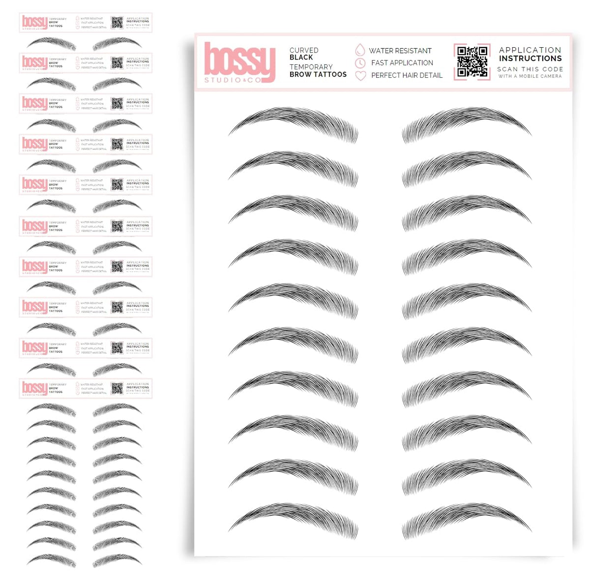 10 Pack Temporary Eyebrow Tattoos Waterproof Eyebrow Stickers, False Tattoos Hair Like Peel Off Instant Transfer Brows For Women And Men | Natural Strokes, Shaping (curved, brown)