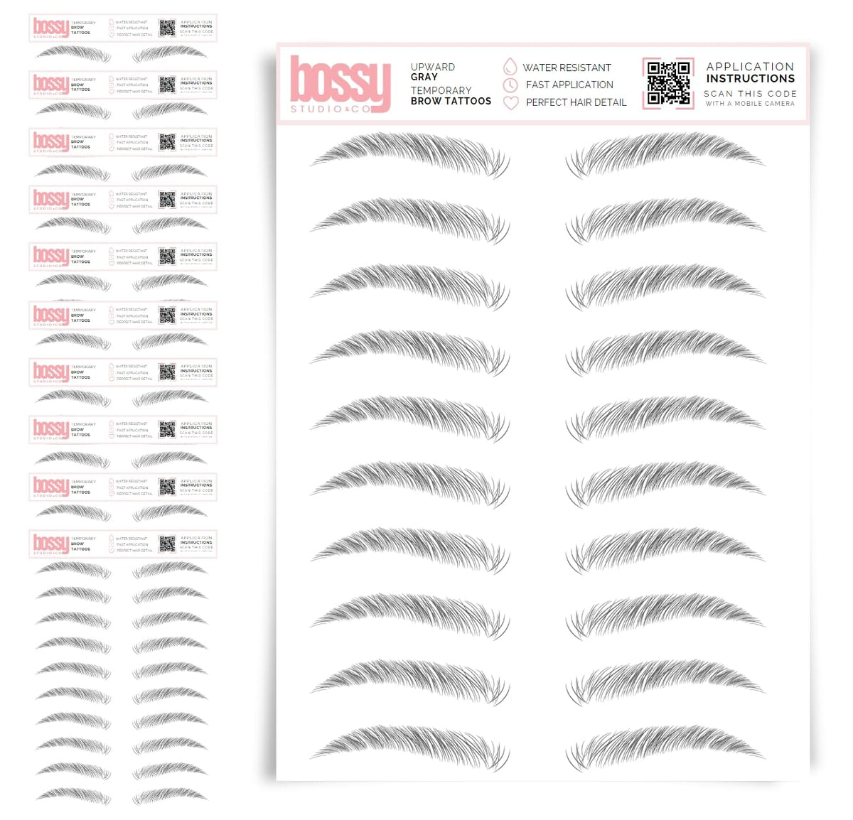 10 Pack Temporary Eyebrow Tattoos Waterproof Eyebrow Stickers, False Tattoos Hair Like Peel Off Instant Transfer Brows For Women And Men | Natural Strokes, Shaping (curved, brown)