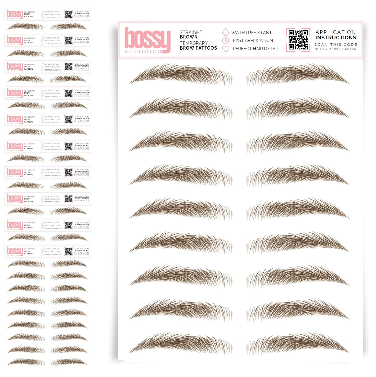 10 Pack Temporary Eyebrow Tattoos Waterproof Eyebrow Stickers, False Tattoos Hair Like Peel Off Instant Transfer Brows For Women And Men | Natural Strokes, Shaping (curved, brown)
