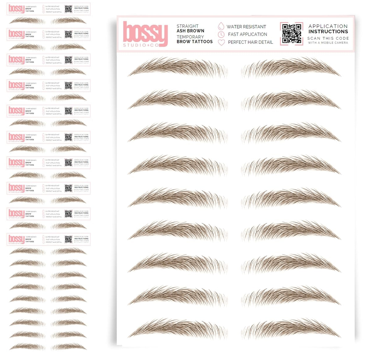 10 Pack Temporary Eyebrow Tattoos Waterproof Eyebrow Stickers, False Tattoos Hair Like Peel Off Instant Transfer Brows For Women And Men | Natural Strokes, Shaping (curved, brown)
