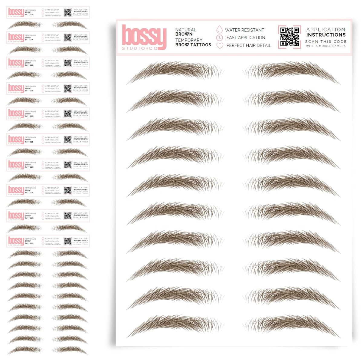 10 Pack Temporary Eyebrow Tattoos Waterproof Eyebrow Stickers, False Tattoos Hair Like Peel Off Instant Transfer Brows For Women And Men | Natural Strokes, Shaping (curved, brown)