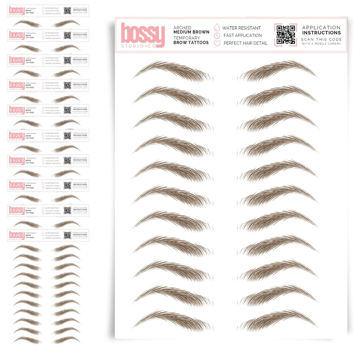 10 Pack Temporary Eyebrow Tattoos Waterproof Eyebrow Stickers, False Tattoos Hair Like Peel Off Instant Transfer Brows For Women And Men | Natural Strokes, Shaping (curved, brown)