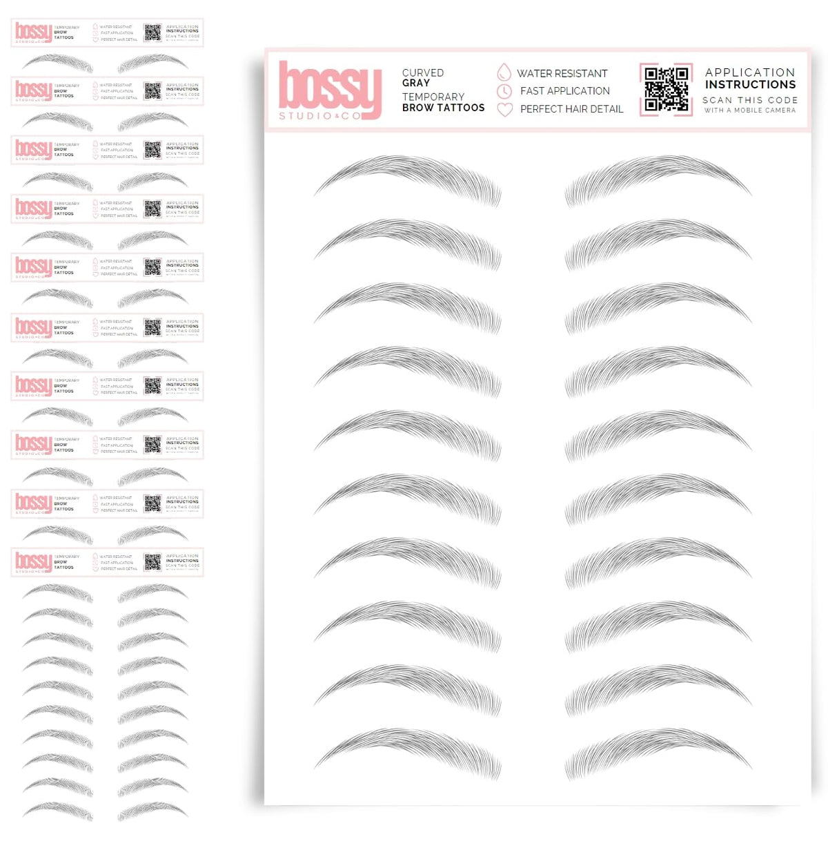 10 Pack Temporary Eyebrow Tattoos Waterproof Eyebrow Stickers, False Tattoos Hair Like Peel Off Instant Transfer Brows For Women And Men | Natural Strokes, Shaping (curved, brown)