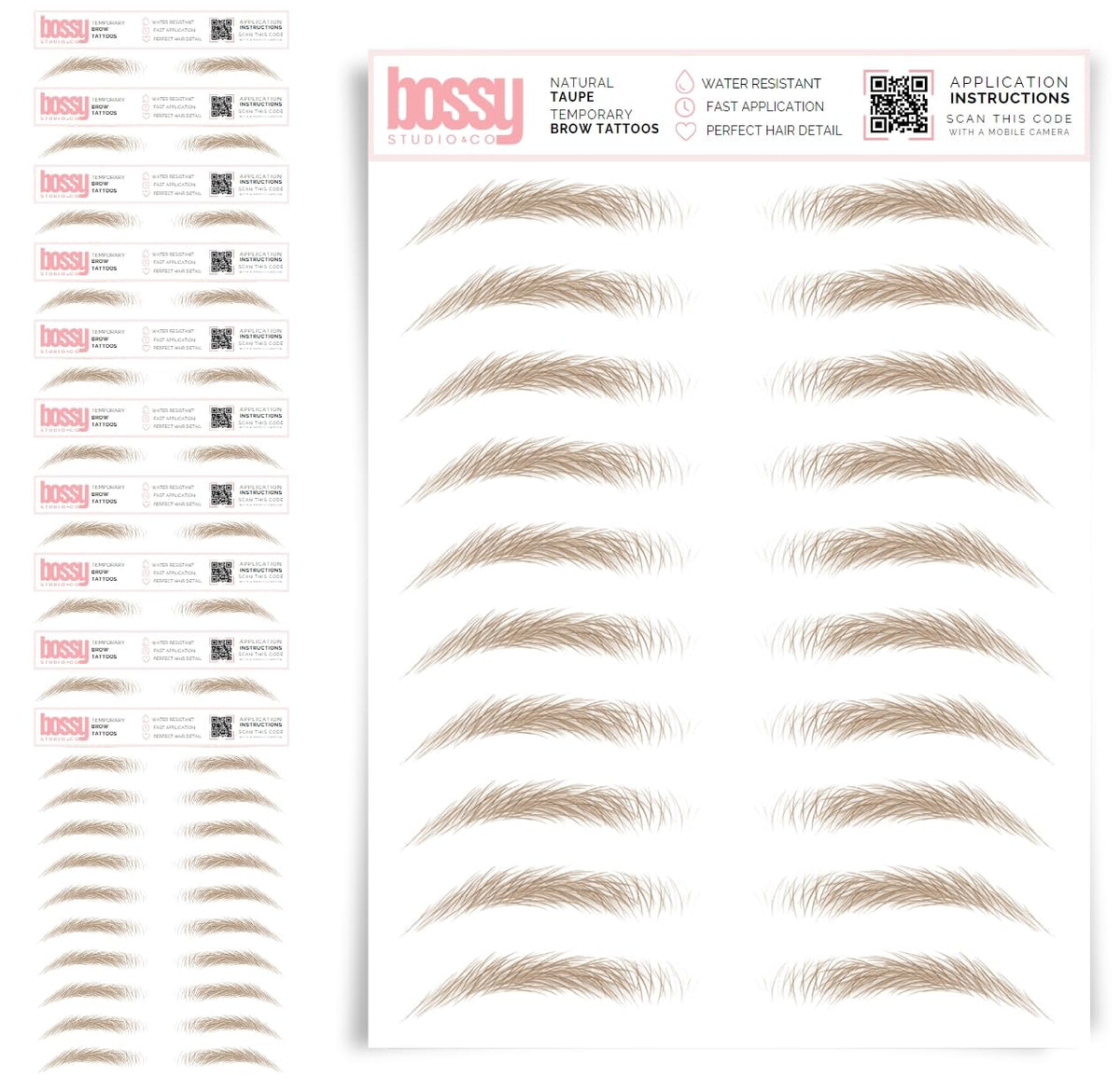 10 Pack Temporary Eyebrow Tattoos Waterproof Eyebrow Stickers, False Tattoos Hair Like Peel Off Instant Transfer Brows For Women And Men | Natural Strokes, Shaping (curved, brown)