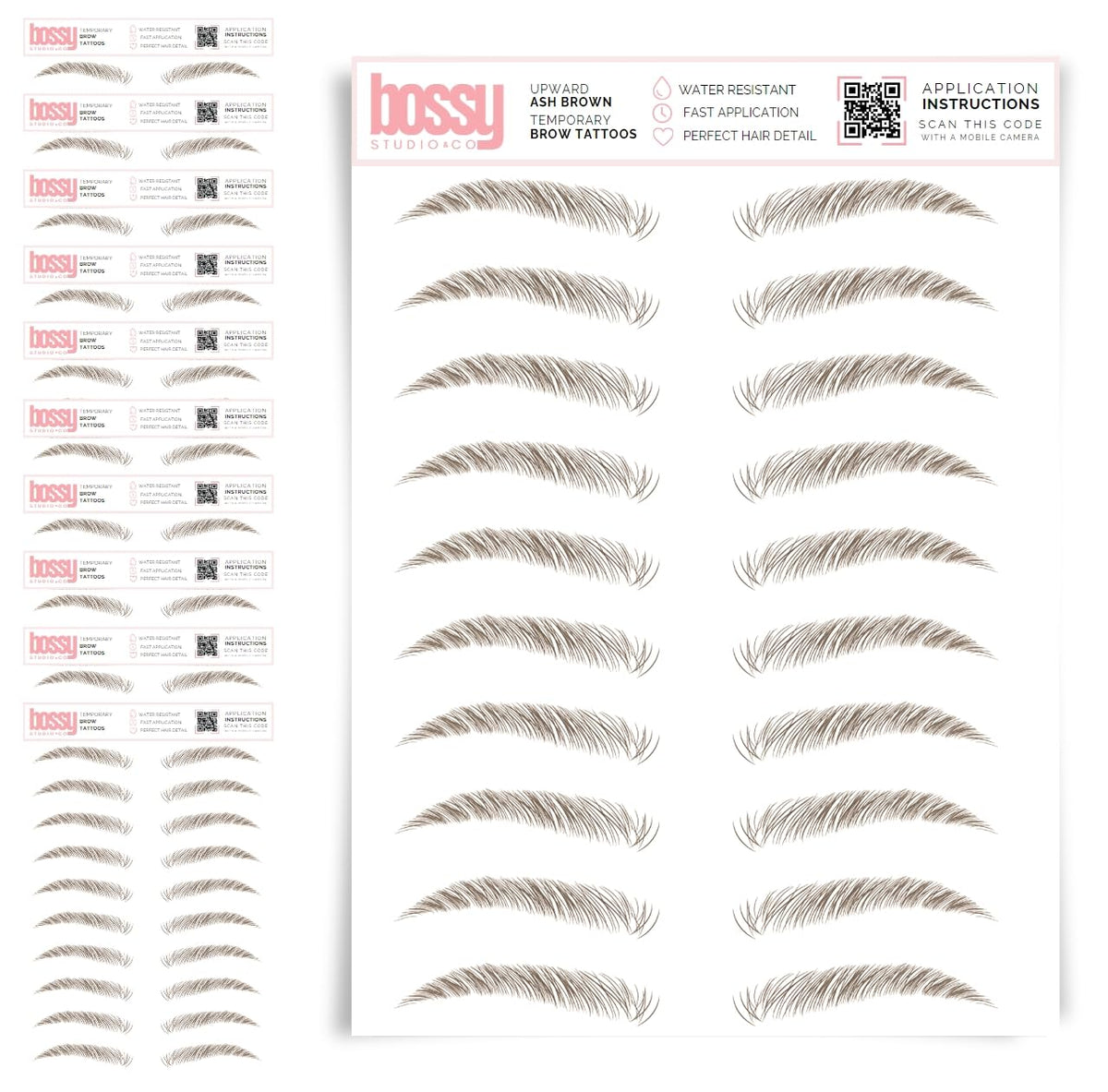 10 Pack Temporary Eyebrow Tattoos Waterproof Eyebrow Stickers, False Tattoos Hair Like Peel Off Instant Transfer Brows For Women And Men | Natural Strokes, Shaping (curved, brown)