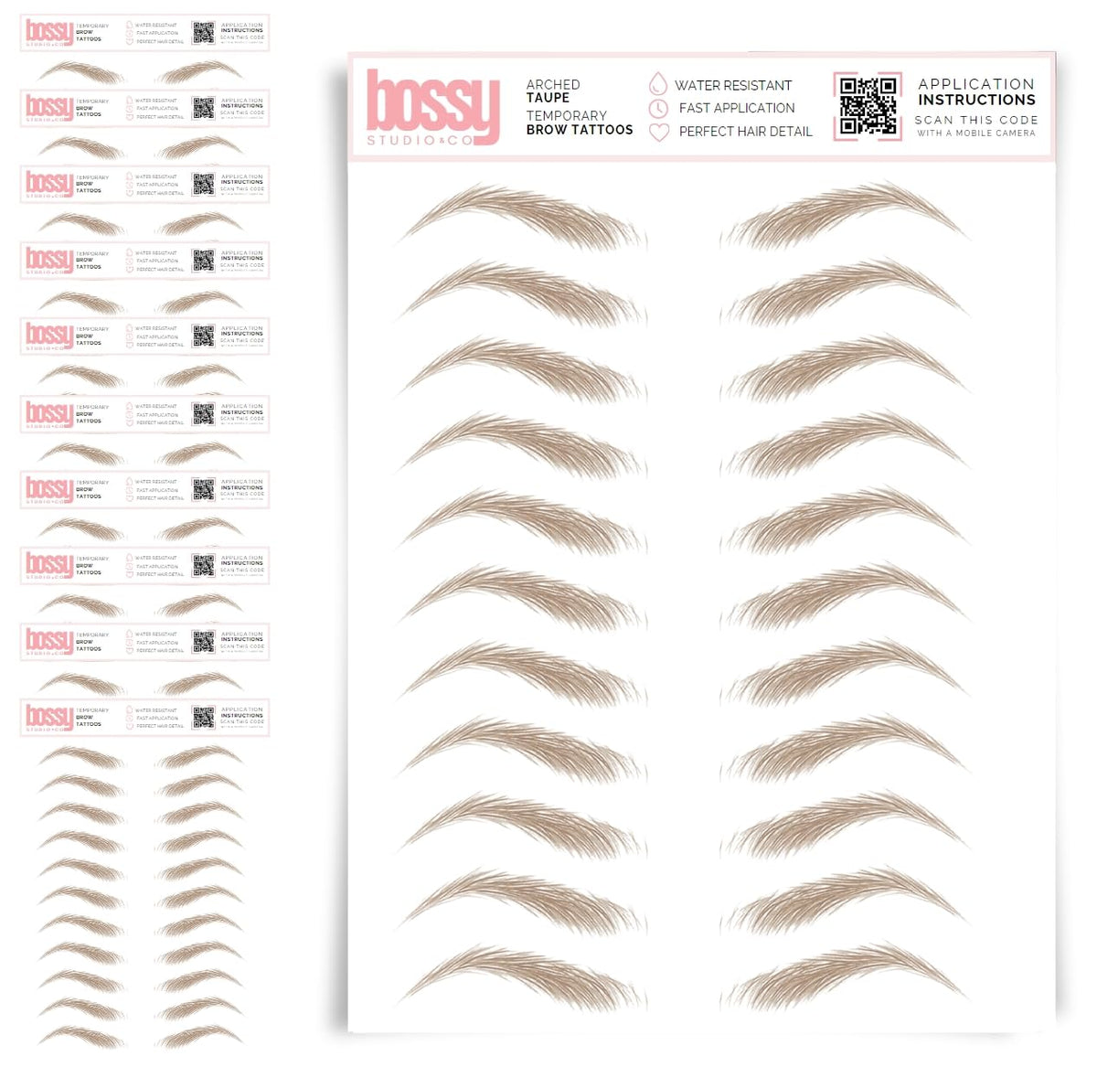 10 Pack Temporary Eyebrow Tattoos Waterproof Eyebrow Stickers, False Tattoos Hair Like Peel Off Instant Transfer Brows For Women And Men | Natural Strokes, Shaping (curved, brown)