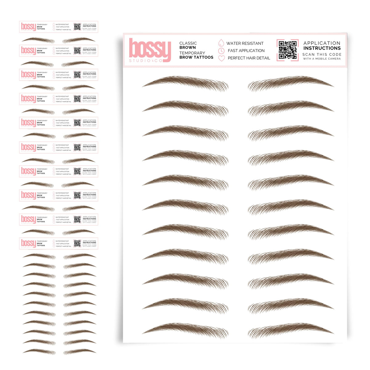 10 Pack Temporary Eyebrow Tattoos Waterproof Eyebrow Stickers, False Tattoos Hair Like Peel Off Instant Transfer Brows For Women And Men | Natural Strokes, Shaping (curved, brown)