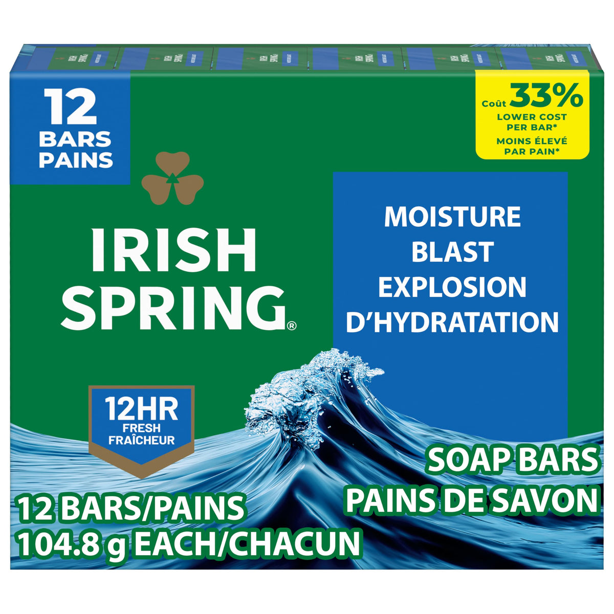 Irish Spring Active Scrub Mens Bar Soap, Men's Exfoliating Bar Soap, Smell Fresh and Clean for 12 Hours, Men Soap Bars for Washing Hands and Body, Recyclable Carton, 24 Pack, 3.7 Oz Soap Bars